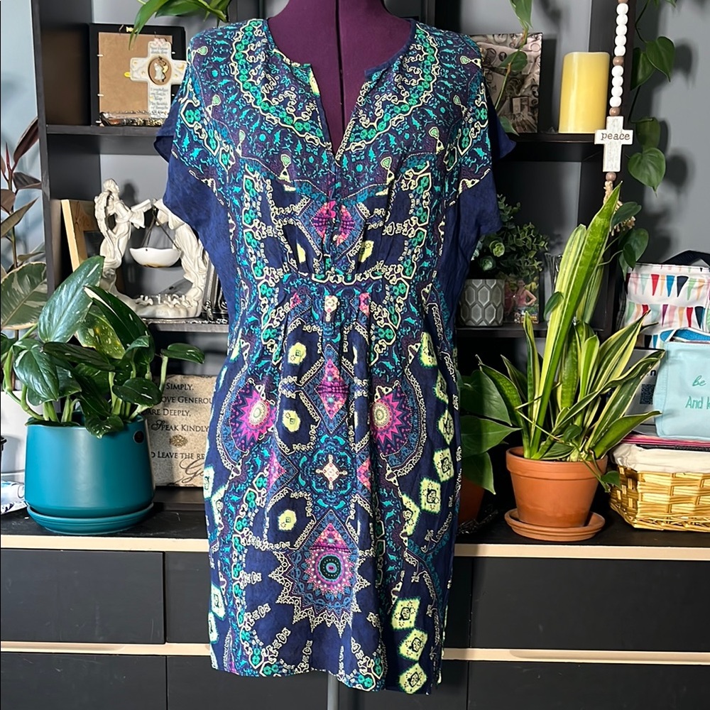 Maeve Anthropologie Medallion Patterned Colorful Shift Dress